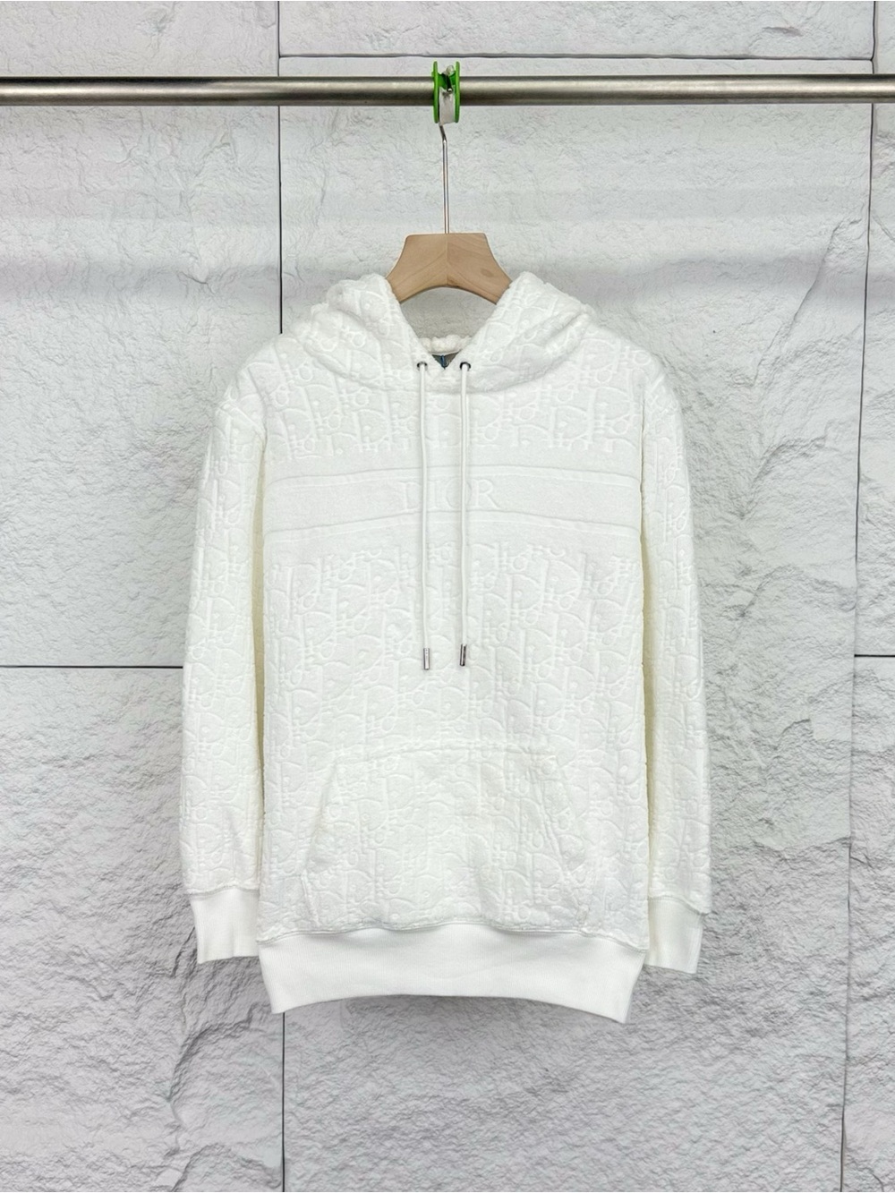 Dior White Textured Logo Hoodie Turtleneck